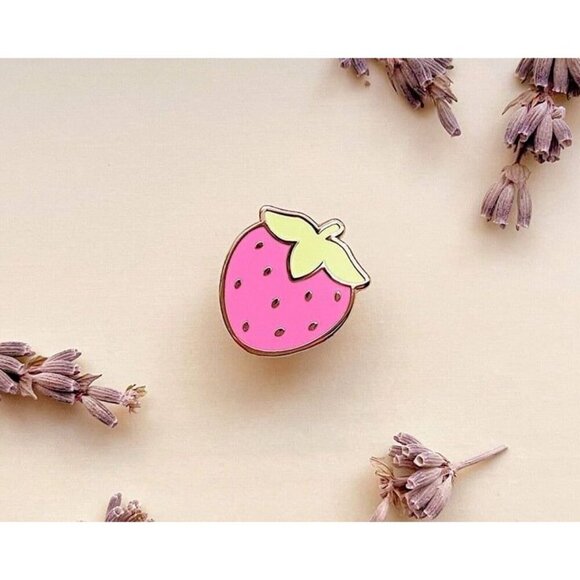 Mini Cute Strawberry Enamel Pin - Gold Plated Food Brooch - Kawaii Jewelry - Picture 10 of 10